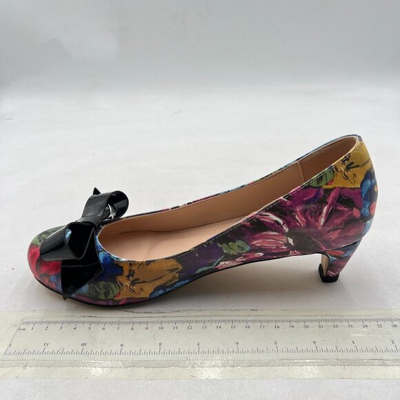 YDN Purple Floral Round Toe Pumps Low Heels Shoes with Bowknot for Work Ladies - Picture 2 of 8